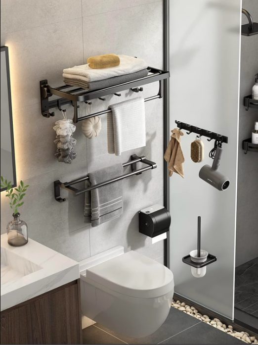 7. Folding Towel Rack with Movable Hook
