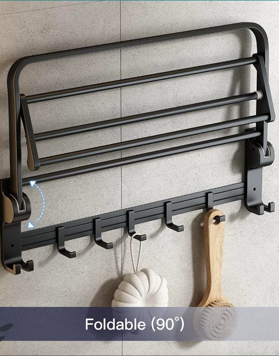 7. Folding Towel Rack with Movable Hook
