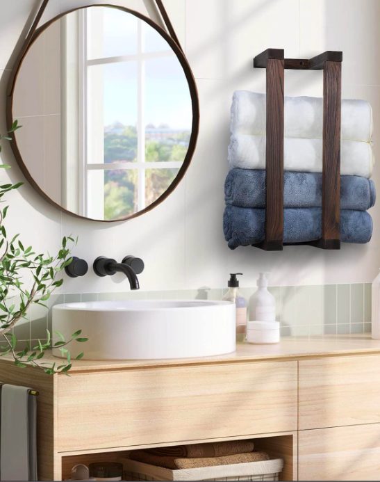 1. Decorative Pine Towel Rack for Rolled Towel Organizer