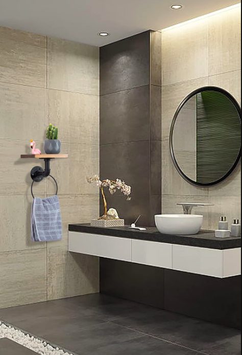 2. Modern Towel Holder Towel Ring Towel Rack with Wooden Shelf