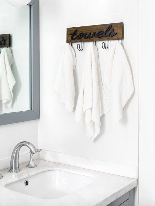 3. Rustic Wooden Towel Hooks Hanging Towels