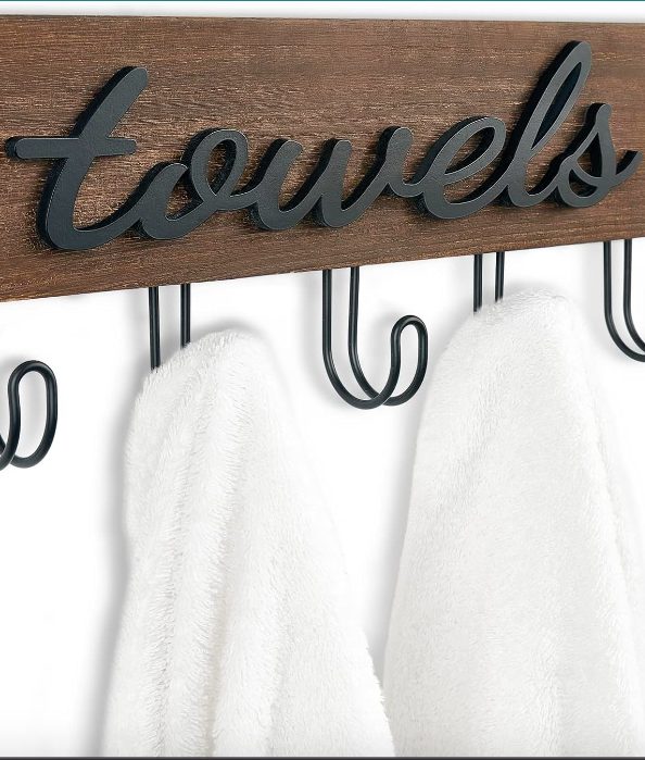 3. Rustic Wooden Towel Hooks Hanging Towels