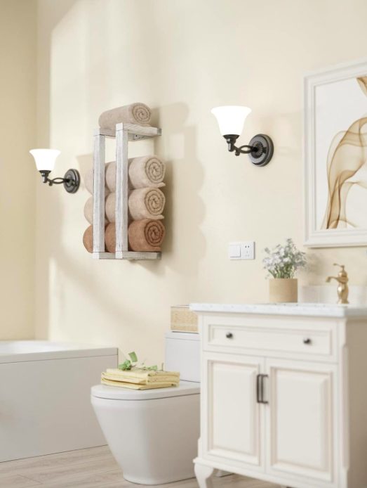 7. Decorative Pine Towel Rack for Rolled Towel Organizer & Quilt Storage (White)