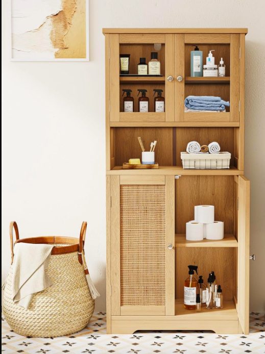 2. Irontar Rattan Bathroom Storage Cabinet