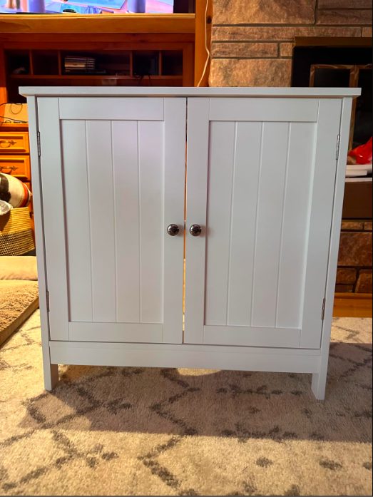 3. Shelf, Pedestal Sink Bathroom Vanity Cabinet, Space Saving Organizer, White