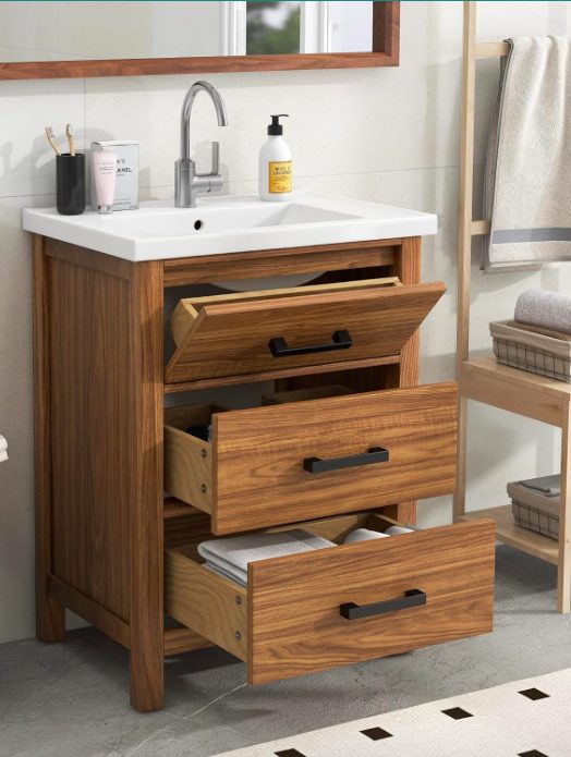 4. Bathroom Vanity with Single Sink Ceramic Sink and Traditional Large Storage Drawers