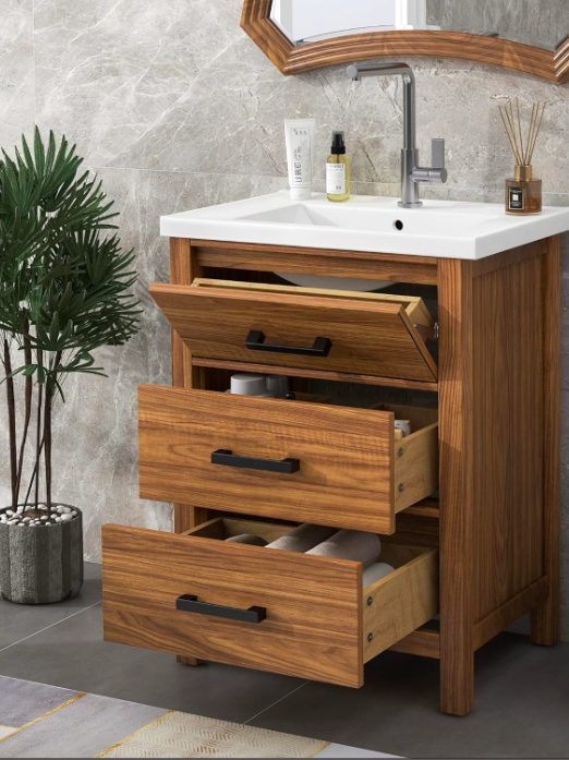 4. Bathroom Vanity with Single Sink Ceramic Sink and Traditional Large Storage Drawers