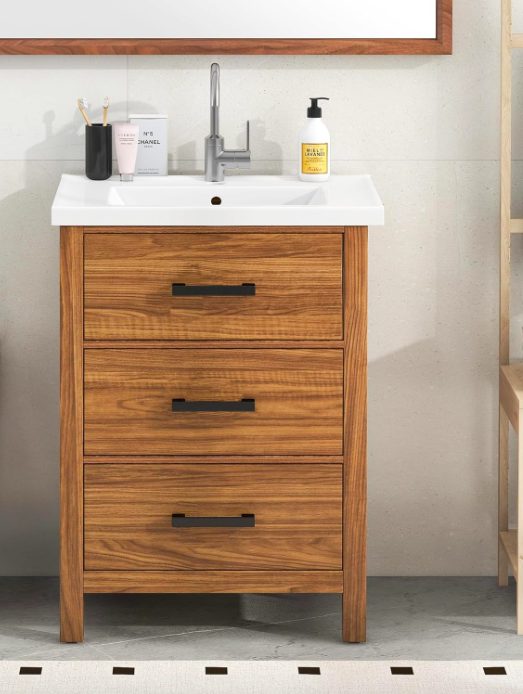 4. Bathroom Vanity with Single Sink Ceramic Sink and Traditional Large Storage Drawers