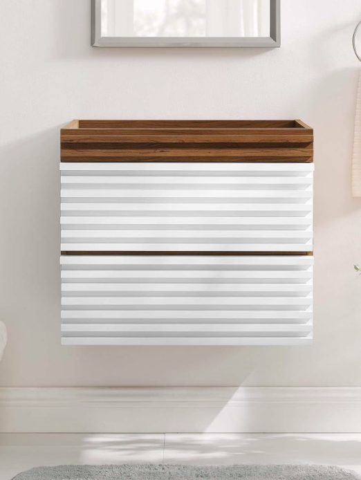 2. Wall Mounted Bathroom Vanity Cabinet in White Walnut