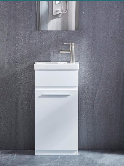 3. Standing Sink Vanity with Ceramic Vessel Sink (Ivory White)