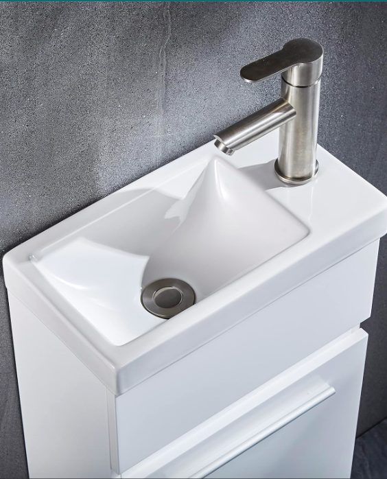 3. Standing Sink Vanity with Ceramic Vessel Sink (Ivory White)